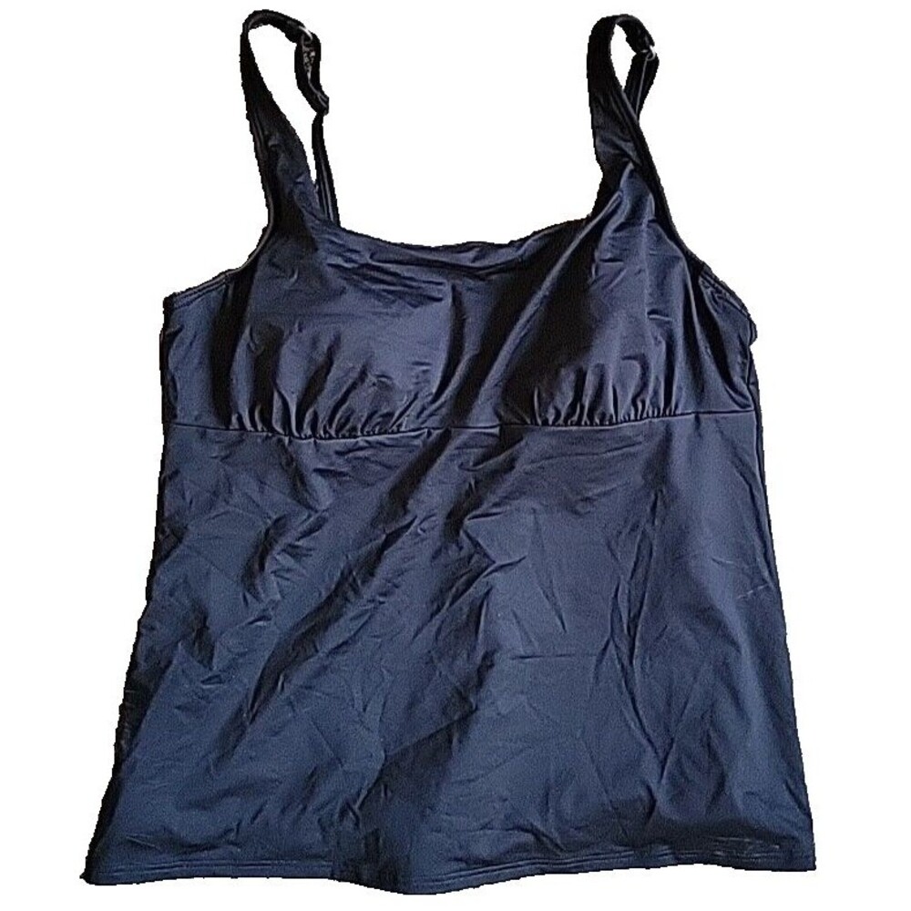 Swim Top Black 16 Square Neck Underwire Solid Women Lands End Tummy Control S618